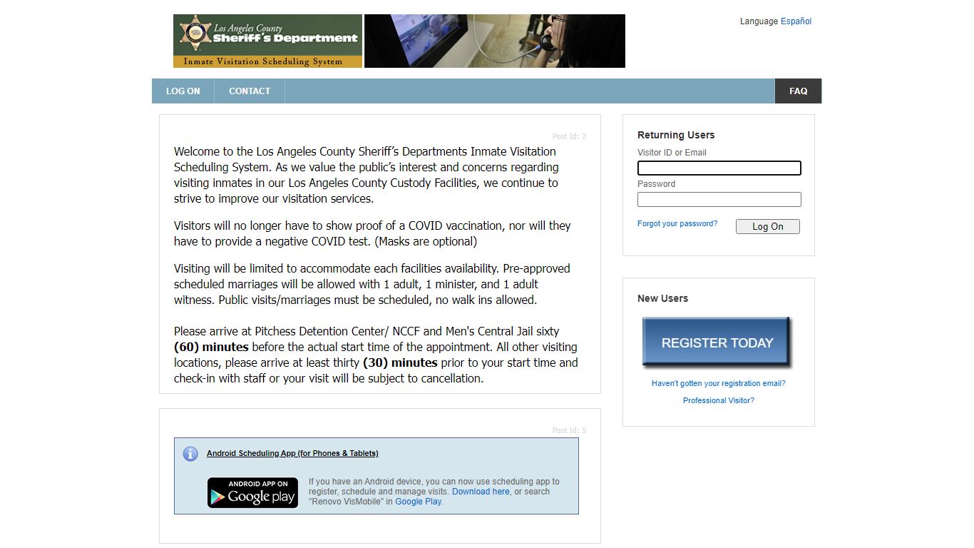 GTL Visitor Web 8.0 - Los Angeles County Sheriff's Department